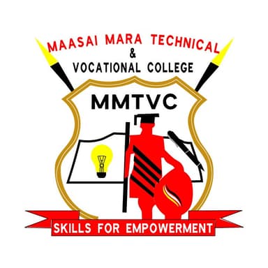 Logo of Maasai Mara Technical & Vocational College (MMTVC), featuring a shield with traditional Maasai symbols, a graduation cap, and a lightbulb.